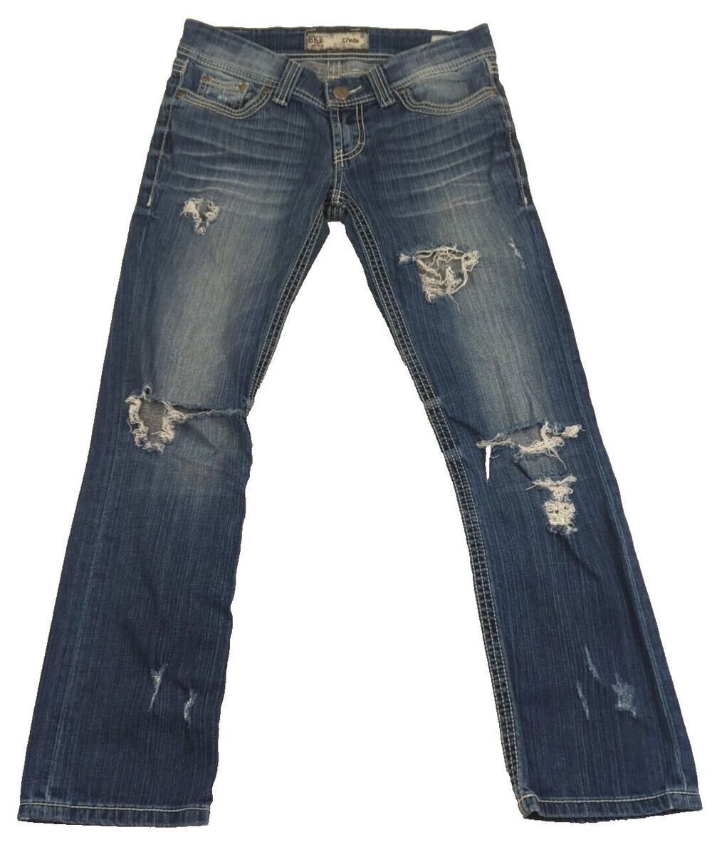 Vintage Y2K BKE Stella Womens 30 Crop Stretch Distressed Jeans BKC1211 Buckle